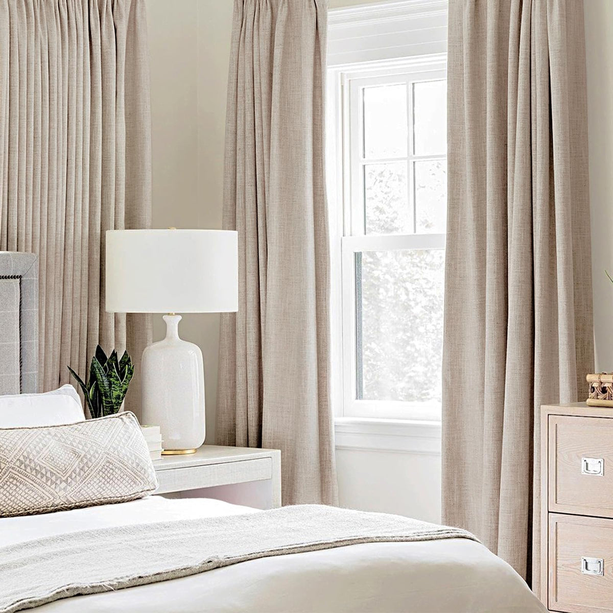 MIULEE 100% Blackout Linen Textured Curtains for Bedroom Thermal Insulated Grommet Room Darkening Drapes for Living Room