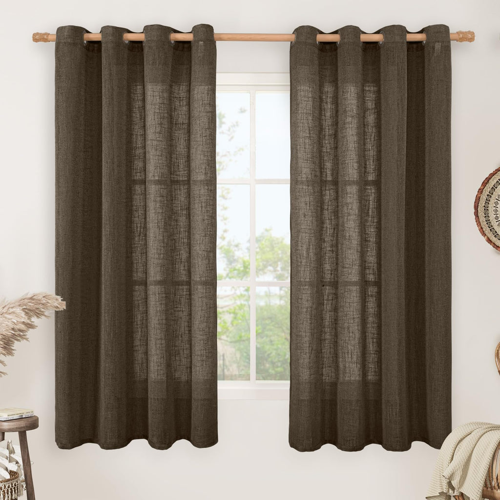 LAMIT Natural Faux Linen Curtains for Bedroom, Bronze Grommet Light Filtering Burlap Drapes, Set of 2 Panels