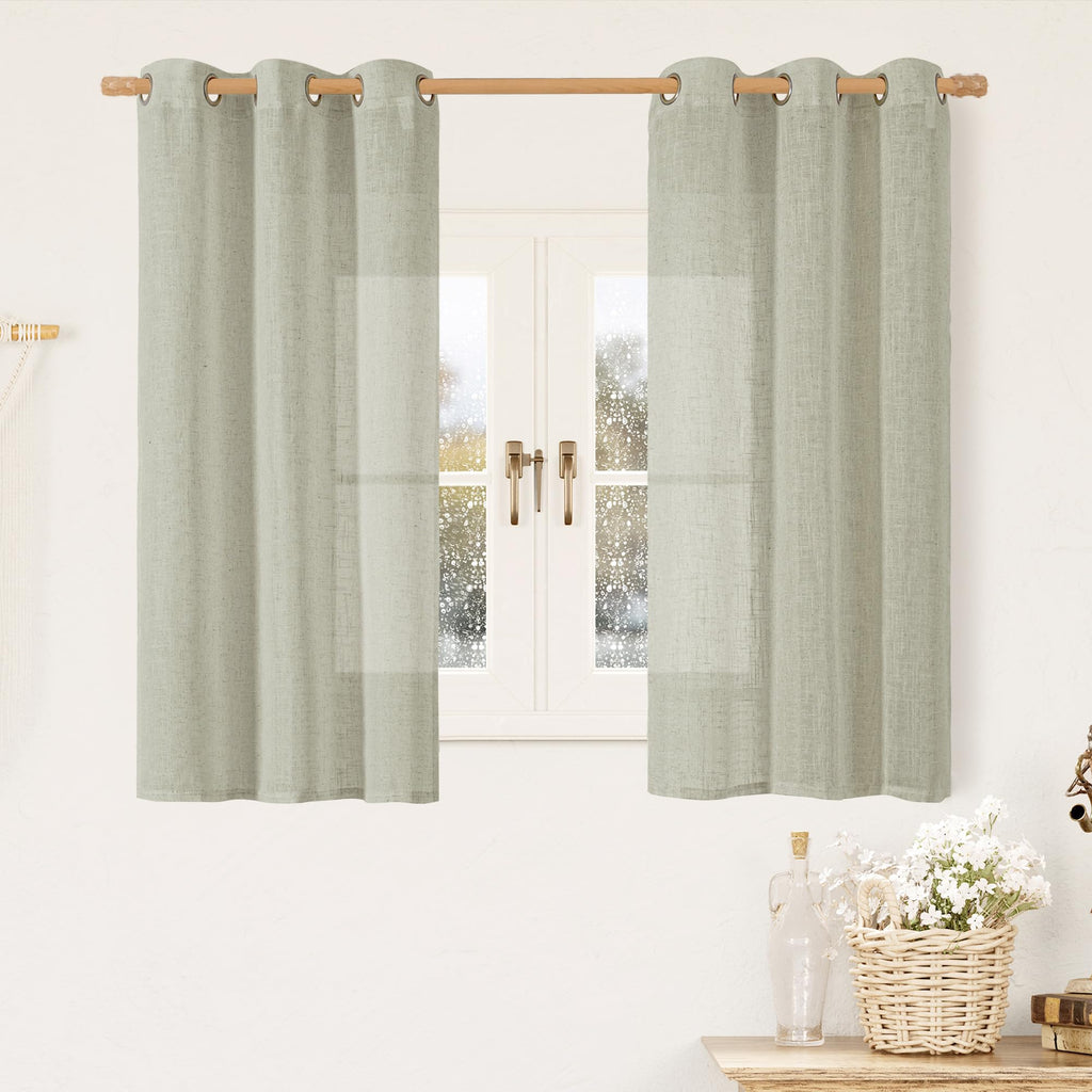 LAMIT Natural Faux Linen Curtains for Bedroom, Bronze Grommet Light Filtering Burlap Drapes, Set of 2 Panels