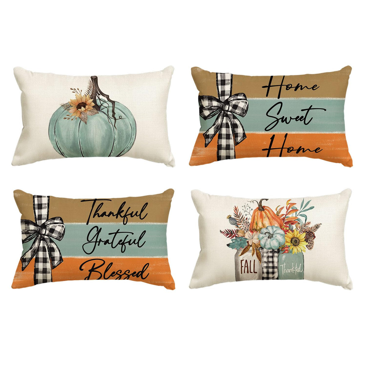 AVOIN Colorlife Set of 4 Fall Pumpkin Pillow Covers