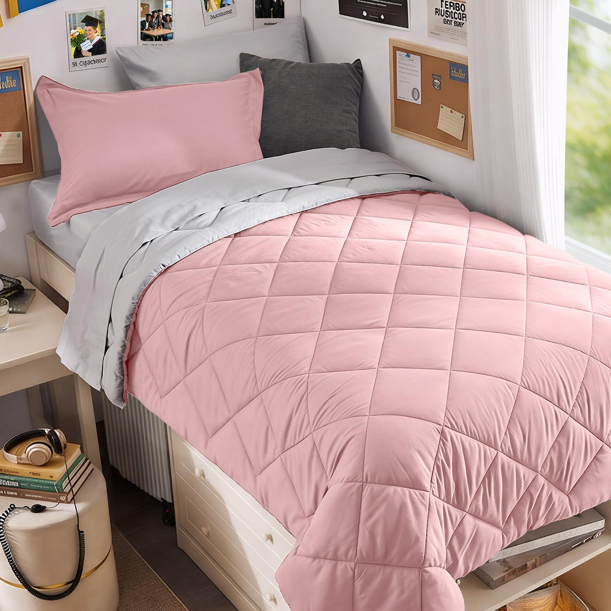 MUXHOMO 7 Pieces Comforter Set, Reversible Bed in a Bag for All Season, Bedding Set with Comforter, Flat Sheet, Fitted Sheet, Pillowcases & Shams