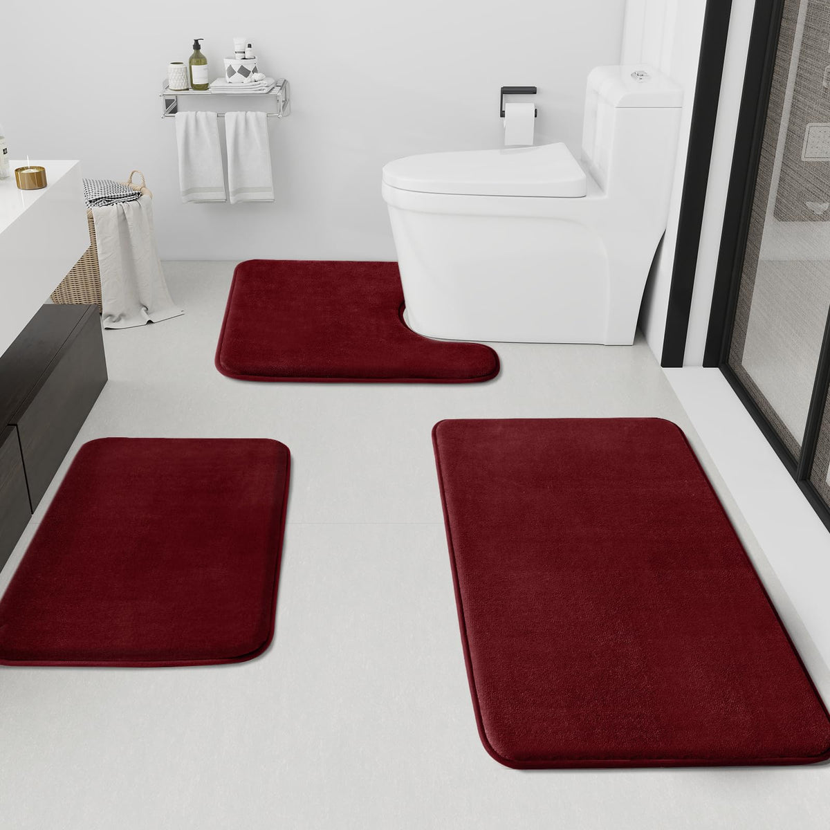 HUXMEYSON 3-Piece Soft Absorbent Non-Slip Bathroom Rug Set