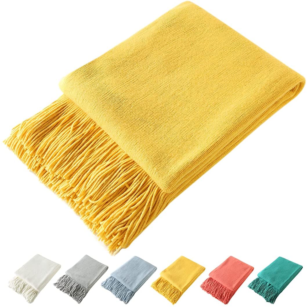 Homiest Soft Knitted Fringe Throw Blanket for Sofa and Bed