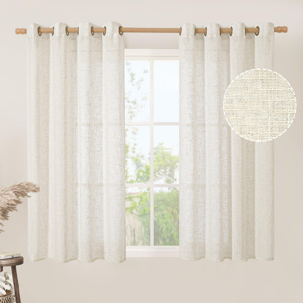 LAMIT Natural Faux Linen Curtains for Bedroom, Bronze Grommet Light Filtering Burlap Drapes, Set of 2 Panels