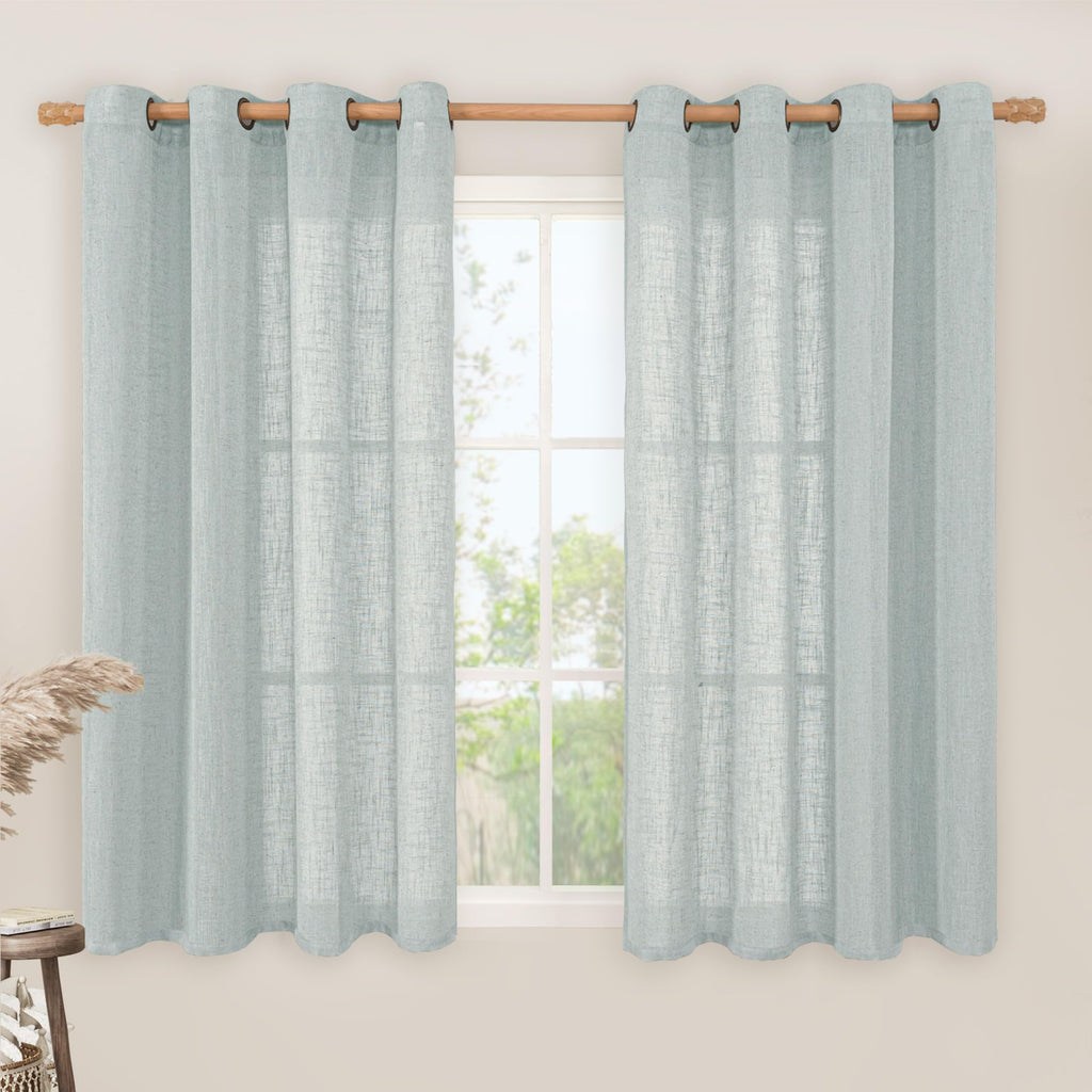 LAMIT Natural Faux Linen Curtains for Bedroom, Bronze Grommet Light Filtering Burlap Drapes, Set of 2 Panels