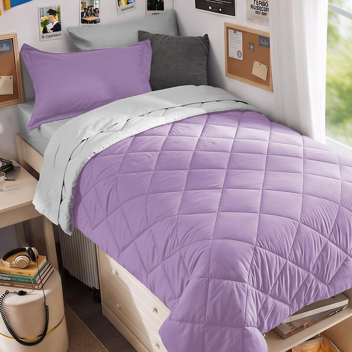 MUXHOMO 7 Pieces Comforter Set, Reversible Bed in a Bag for All Season, Bedding Set with Comforter, Flat Sheet, Fitted Sheet, Pillowcases & Shams