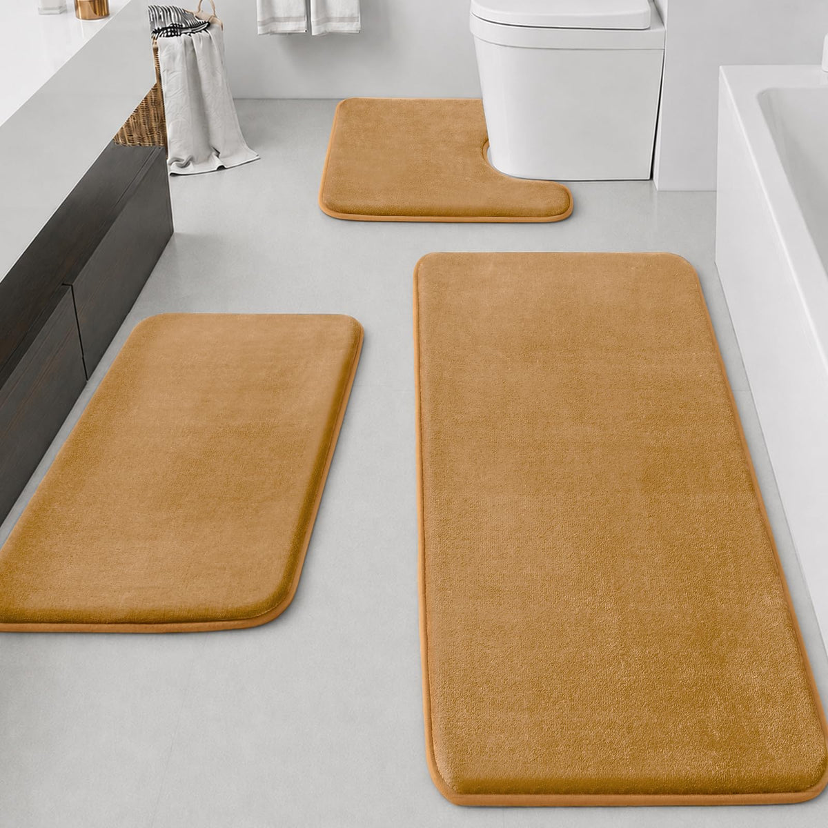 HUXMEYSON 3-Piece Soft Absorbent Non-Slip Bathroom Rug Set