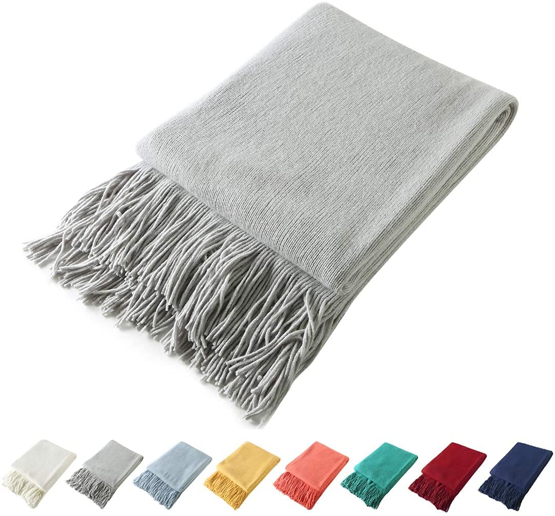Homiest Soft Knitted Fringe Throw Blanket for Sofa and Bed