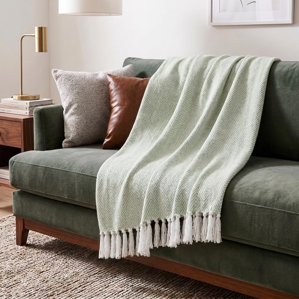 Americanflat Cotton Herringbone Throw Blanket for Sofa