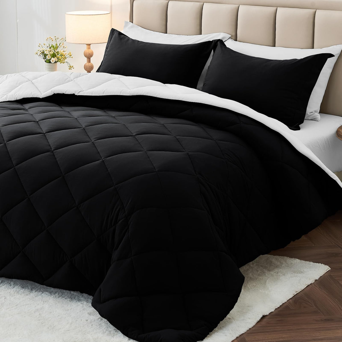 MUXHOMO 7 Pieces Comforter Set, Reversible Bed in a Bag for All Season, Bedding Set with Comforter, Flat Sheet, Fitted Sheet, Pillowcases & Shams