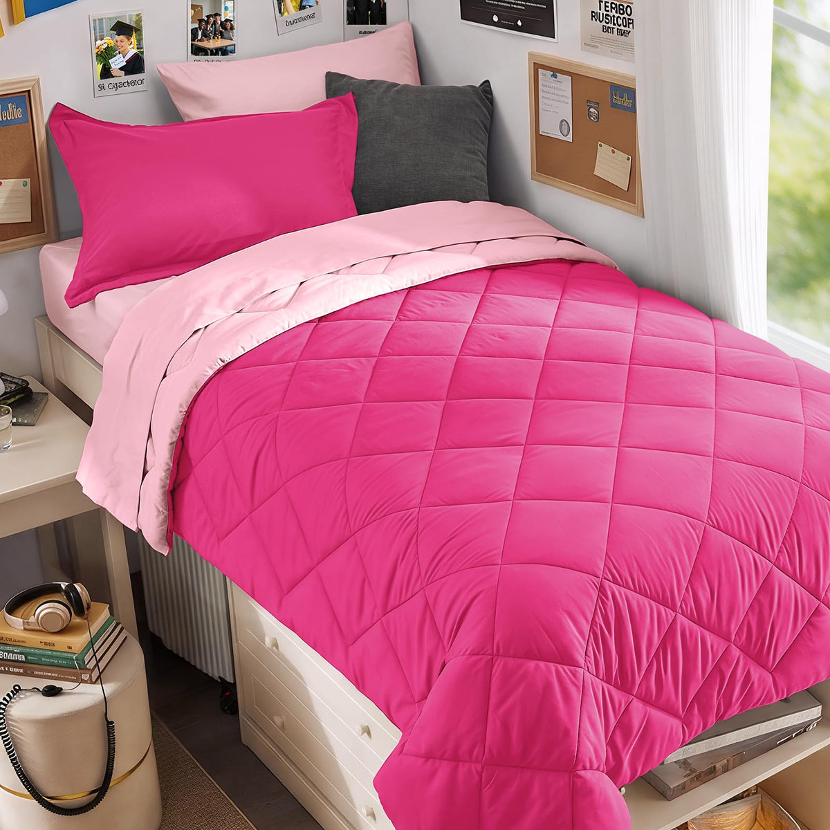 MUXHOMO 7 Pieces Comforter Set, Reversible Bed in a Bag for All Season, Bedding Set with Comforter, Flat Sheet, Fitted Sheet, Pillowcases & Shams