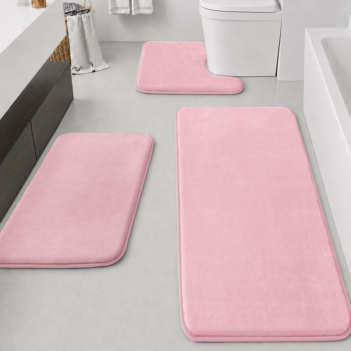 HUXMEYSON 3-Piece Soft Absorbent Non-Slip Bathroom Rug Set