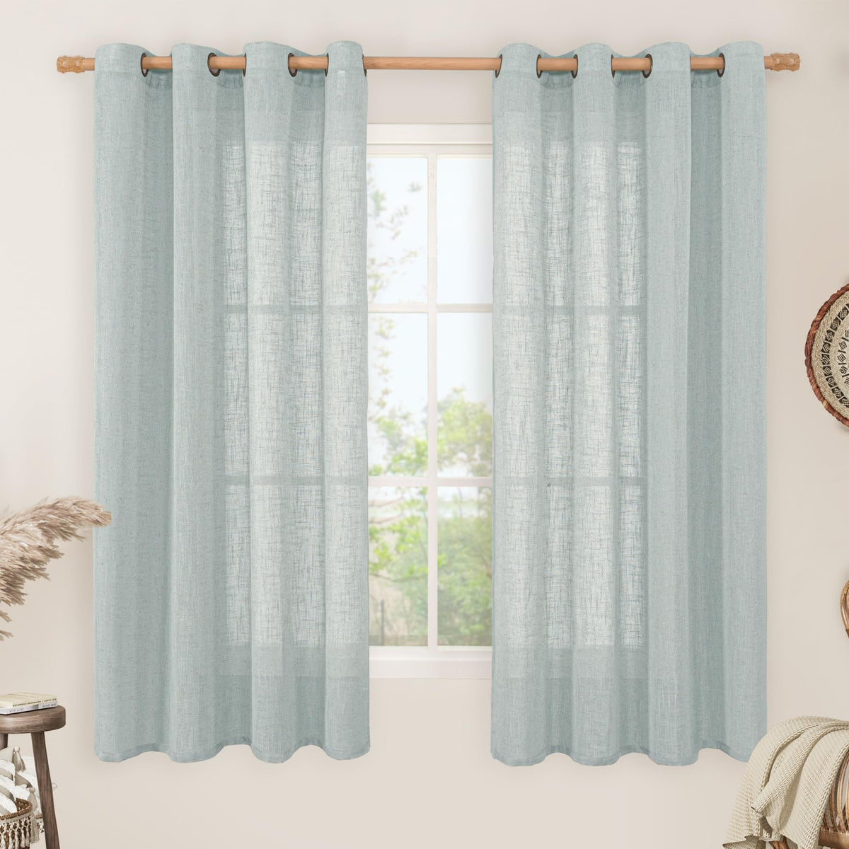 LAMIT Natural Faux Linen Curtains for Bedroom, Bronze Grommet Light Filtering Burlap Drapes, Set of 2 Panels