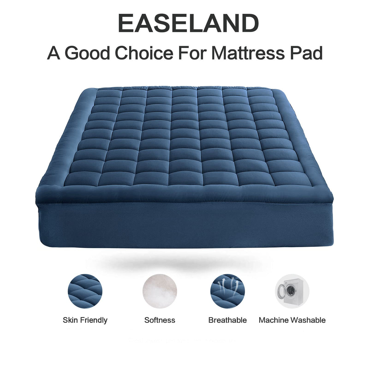 EASELAND Mattress Pad Cover Cotton Top 8-21" Deep Pocket Pillow Top Mattress Topper