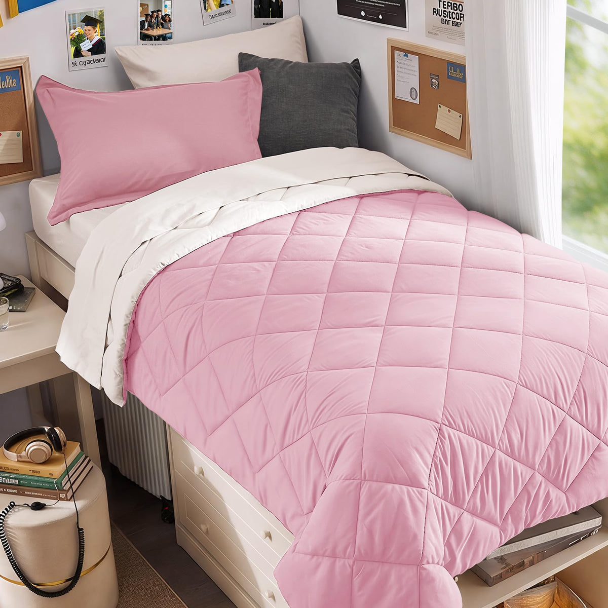 MUXHOMO 7 Pieces Comforter Set, Reversible Bed in a Bag for All Season, Bedding Set with Comforter, Flat Sheet, Fitted Sheet, Pillowcases & Shams