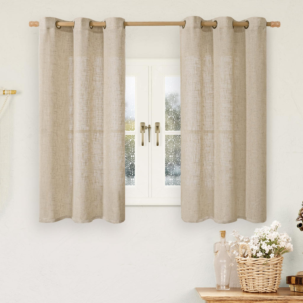 LAMIT Natural Faux Linen Curtains for Bedroom, Bronze Grommet Light Filtering Burlap Drapes, Set of 2 Panels