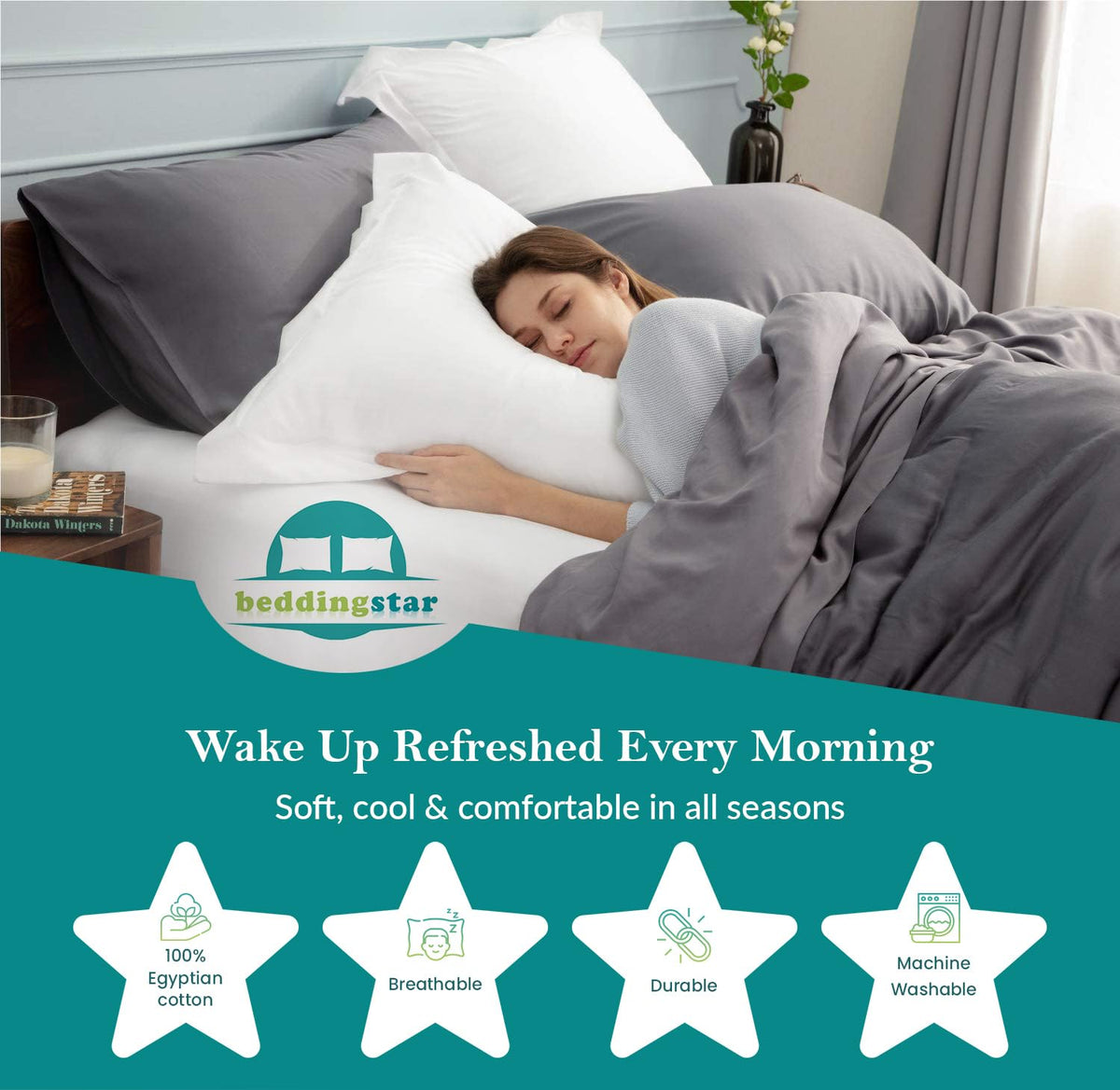 beddingstar Pillows Shams Set of 2-100% Egyptian Cotton 600 Thread Count