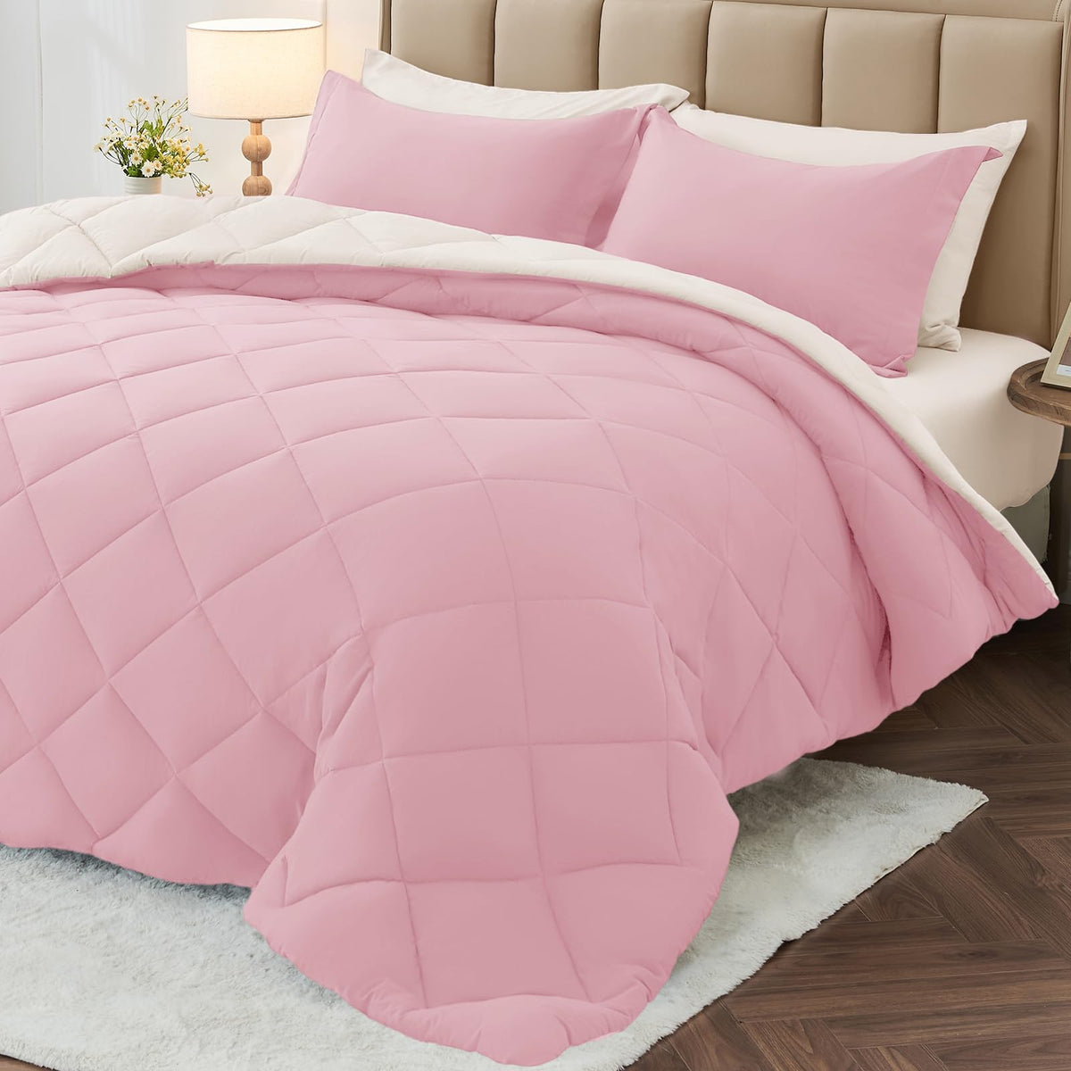 MUXHOMO 7 Pieces Comforter Set, Reversible Bed in a Bag for All Season, Bedding Set with Comforter, Flat Sheet, Fitted Sheet, Pillowcases & Shams