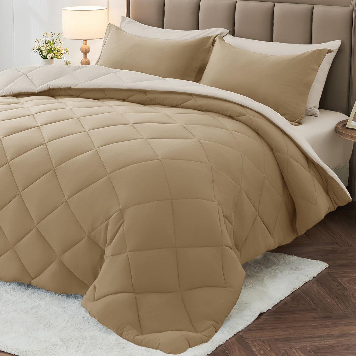 MUXHOMO 7 Pieces Comforter Set, Reversible Bed in a Bag for All Season, Bedding Set with Comforter, Flat Sheet, Fitted Sheet, Pillowcases & Shams