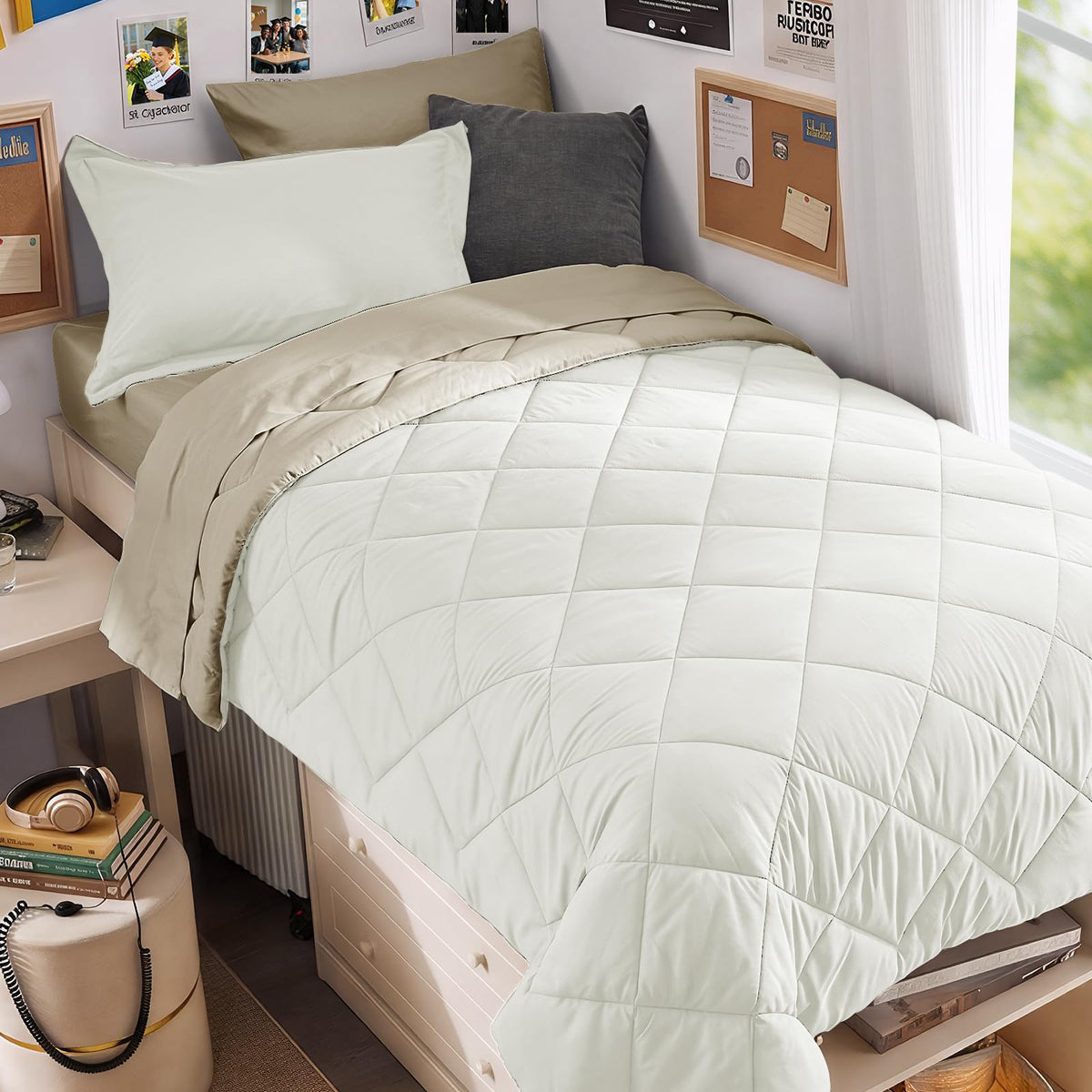 MUXHOMO 7 Pieces Comforter Set, Reversible Bed in a Bag for All Season, Bedding Set with Comforter, Flat Sheet, Fitted Sheet, Pillowcases & Shams