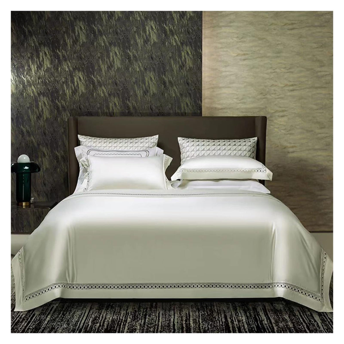 YUSIWOAL Satin Sheets King Size Bed Set Egyptian Cotton Sheet Bed Set Extra-Long Staple Cool Breathable Ultra Comfort Double Hem-Stitched Flat Fitted and 2 Pillow Cases Bed Four Pieces Set