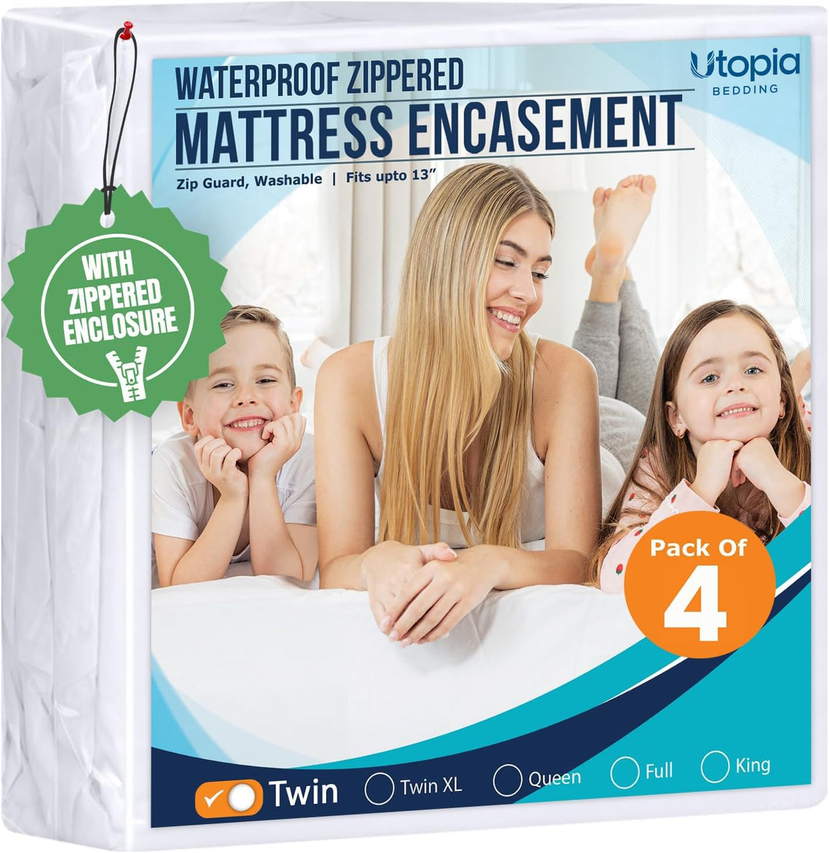Utopia Bedding Zippered Mattress Encasement, 100% Waterproof Bed Bug and Dust Mite Proof Mattress Protector, Absorbent Six-Sided Mattress Cover