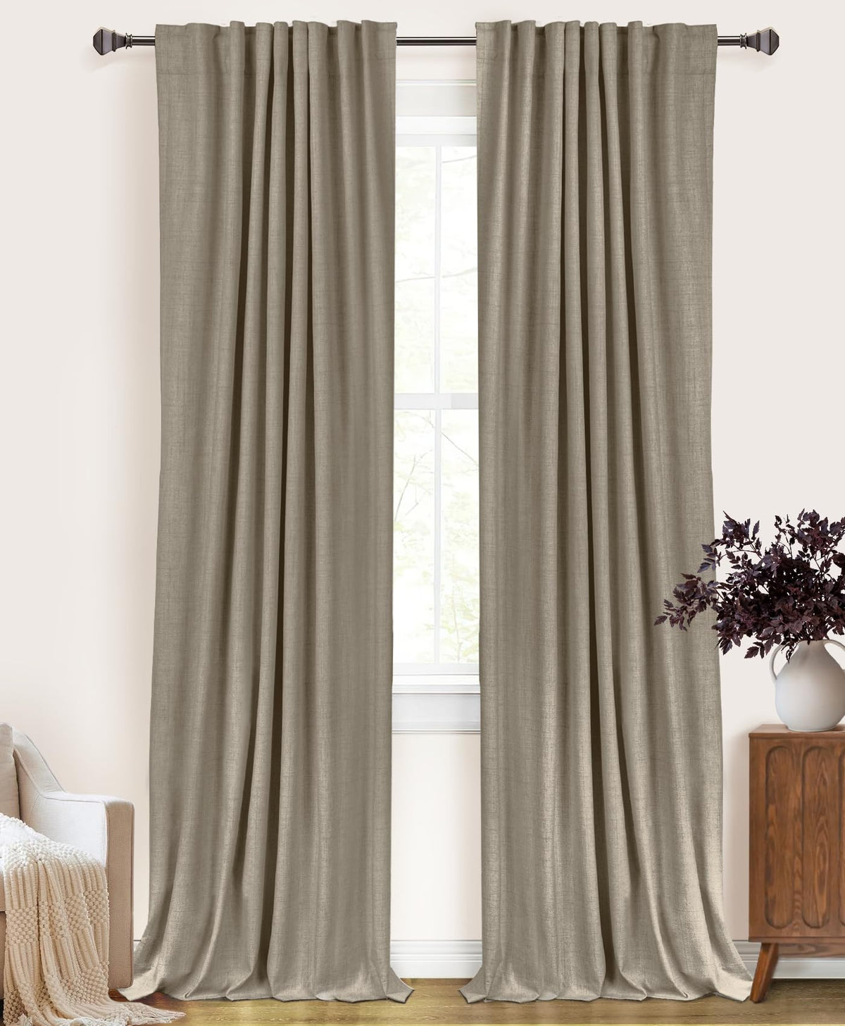 Linen Total Blackout Curtains for Bedroom and Living Room