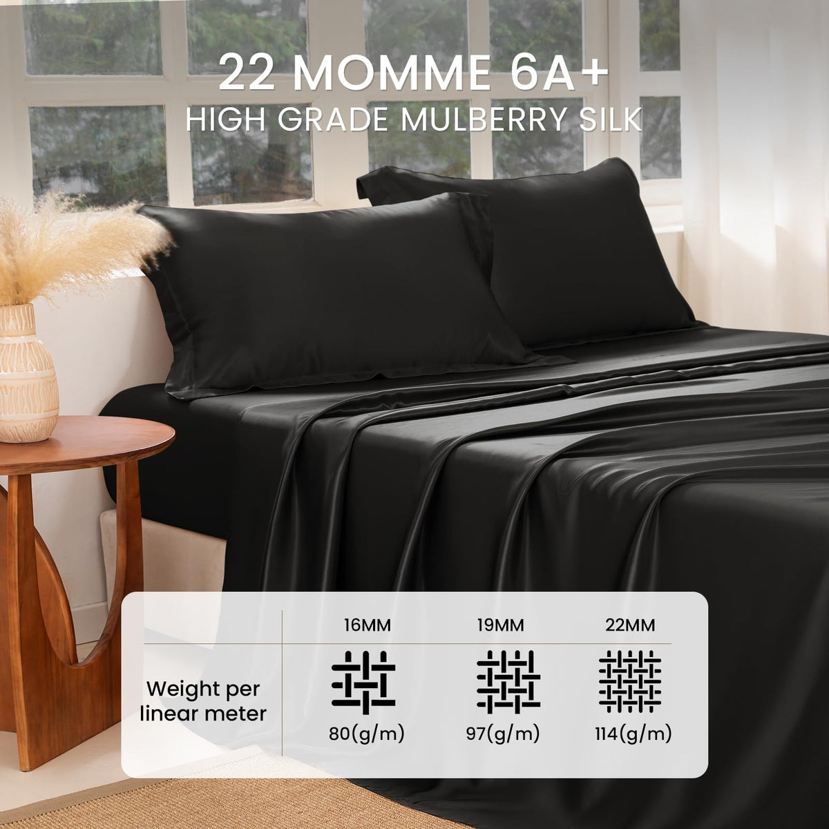 THXSILK 22 Momme Silk Sheet Set 4 Pcs, 7A+ Silk Bed Sheets, Luxury Bedding Sets -Ultra Soft, Durable-100% Top Grade Mulberry Silk