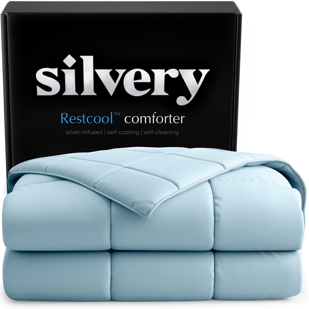 Silvery® Silver-Infused Cooling Comforter – Award-Winning Self-Cooling Blanket for Hot Sleepers with Self-Cleaning Silvery Technology™ for Sweat-Free & Cool Sleep
