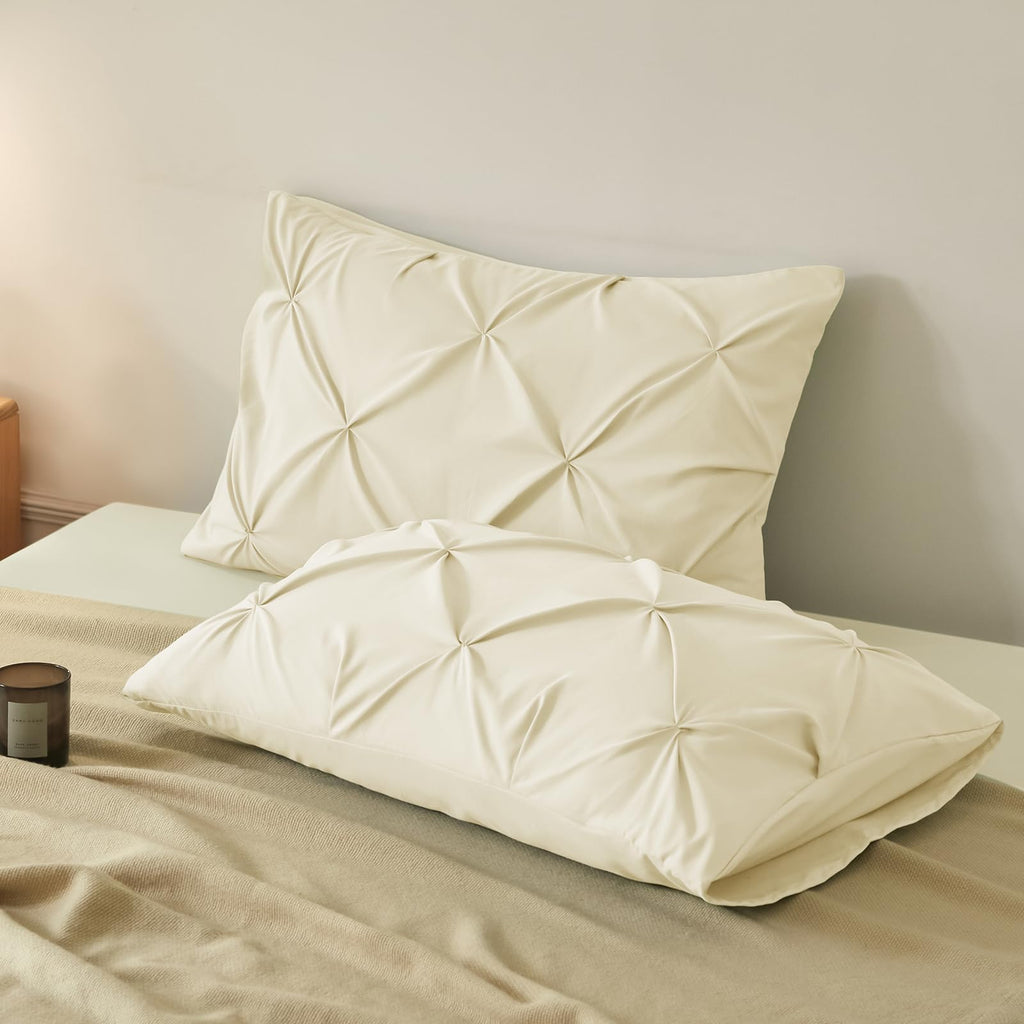 VACVELT Pintuck Pillow Cases Set of 2, Pillow Shams Decorative Pillowcases with Envelope Closure, Pinch Pleated Microfiber Pillowcases, Wrinkle and Stain Resistant