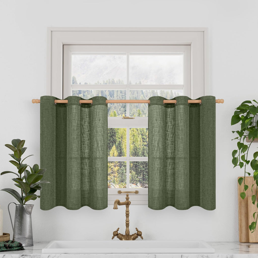 LAMIT Natural Faux Linen Curtains for Bedroom, Bronze Grommet Light Filtering Burlap Drapes, Set of 2 Panels