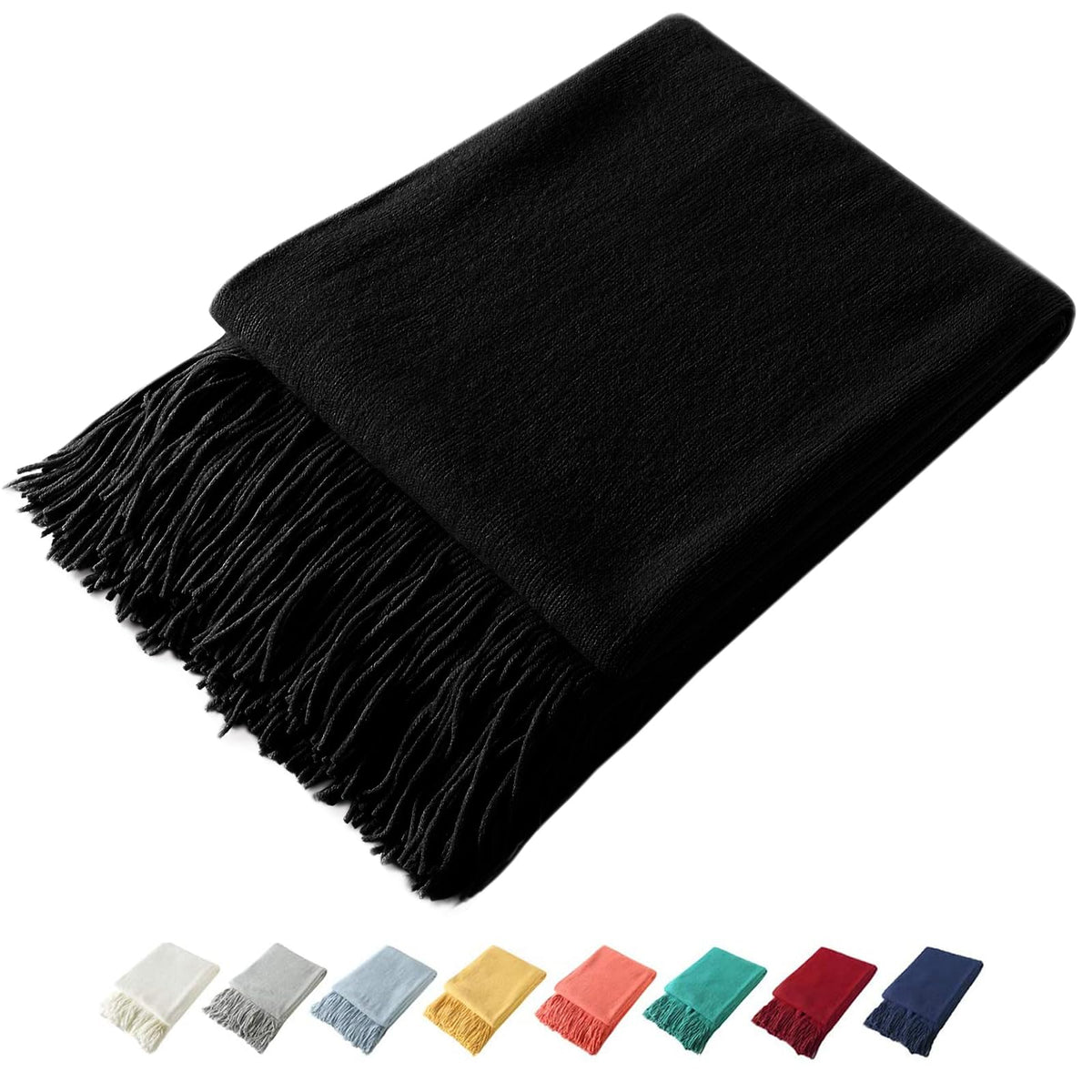 Homiest Soft Knitted Fringe Throw Blanket for Sofa and Bed