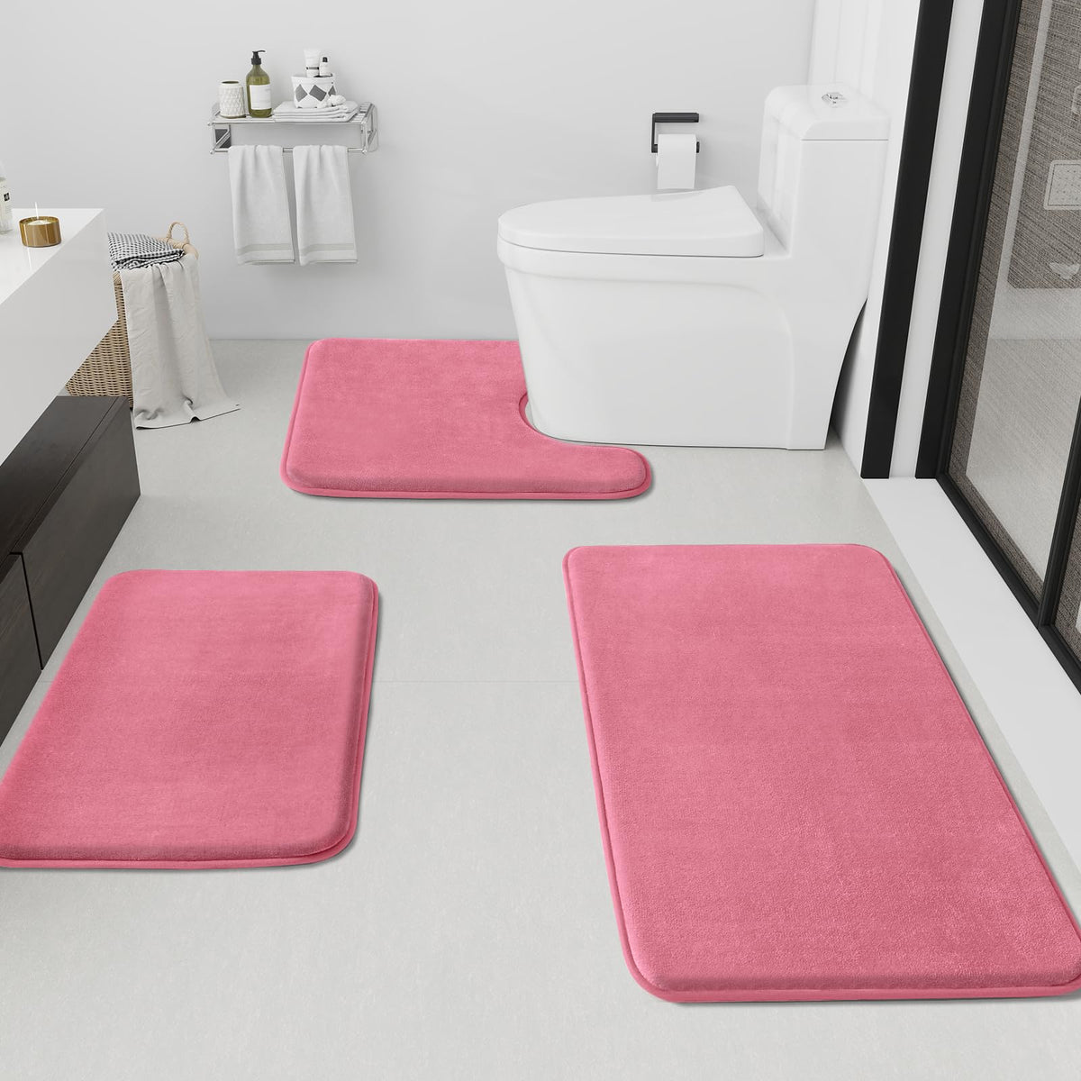 HUXMEYSON 3-Piece Soft Absorbent Non-Slip Bathroom Rug Set