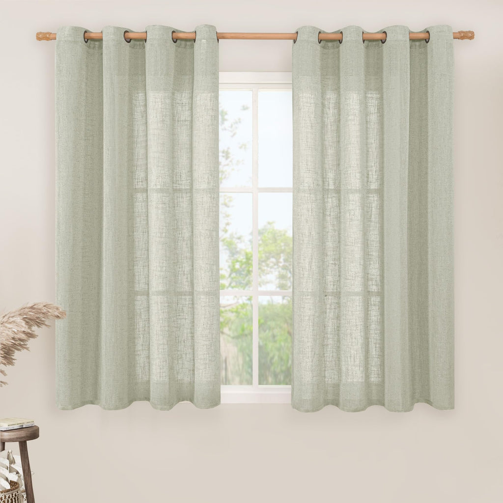 LAMIT Natural Faux Linen Curtains for Bedroom, Bronze Grommet Light Filtering Burlap Drapes, Set of 2 Panels
