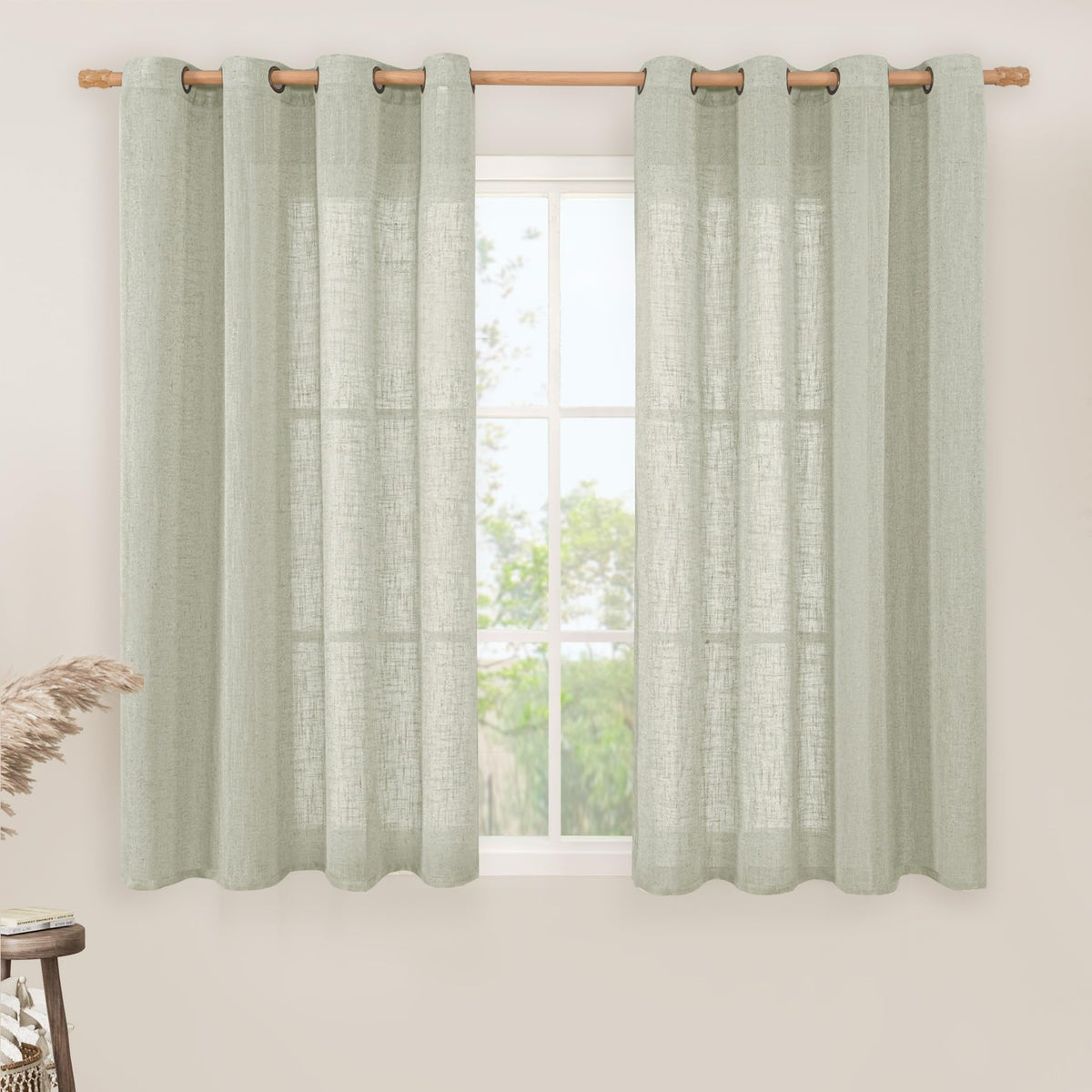LAMIT Natural Faux Linen Curtains for Bedroom, Bronze Grommet Light Filtering Burlap Drapes, Set of 2 Panels