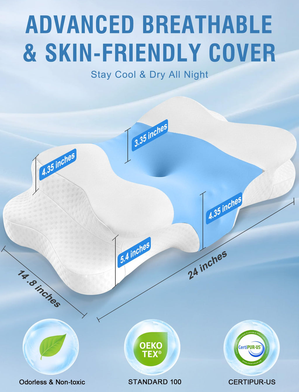 Cervical Neck Pillow for Side and Back Sleepers – Ergonomic Contour Memory Foam Pillow with Adjustable Height, Breathable Washable Cover, Neck Support for Better Sleep