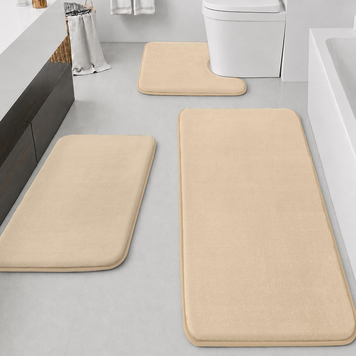 HUXMEYSON 3-Piece Soft Absorbent Non-Slip Bathroom Rug Set