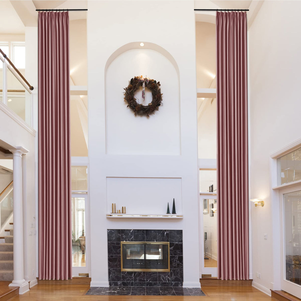 Fcosie 2-Panel Extra-Long Pinch-Pleated Velvet Curtains