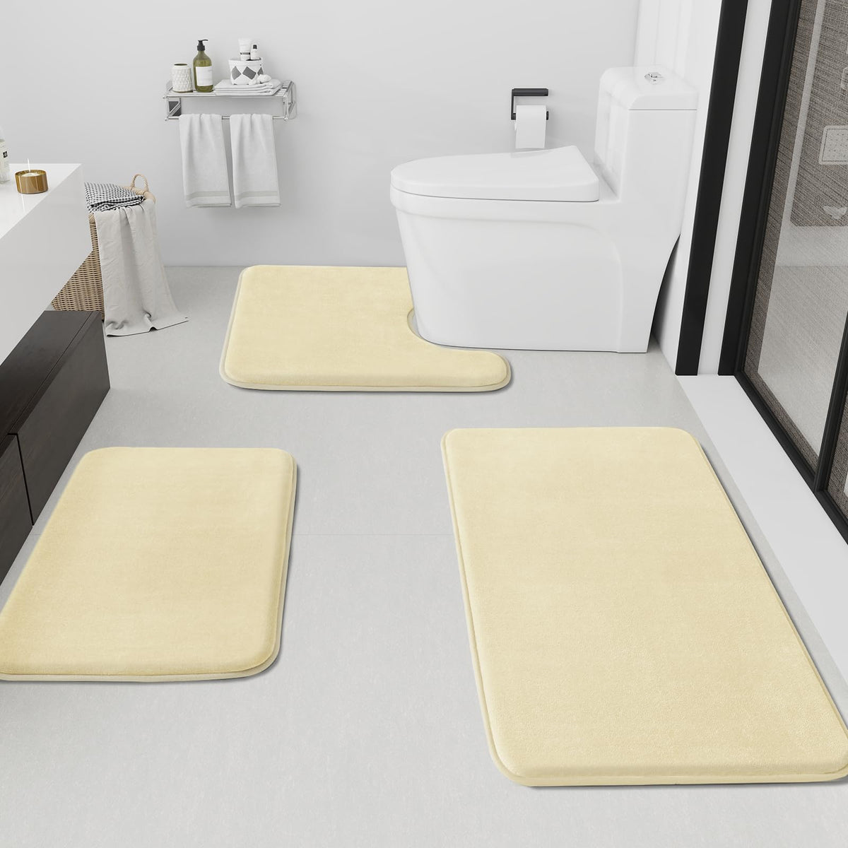 HUXMEYSON 3-Piece Soft Absorbent Non-Slip Bathroom Rug Set