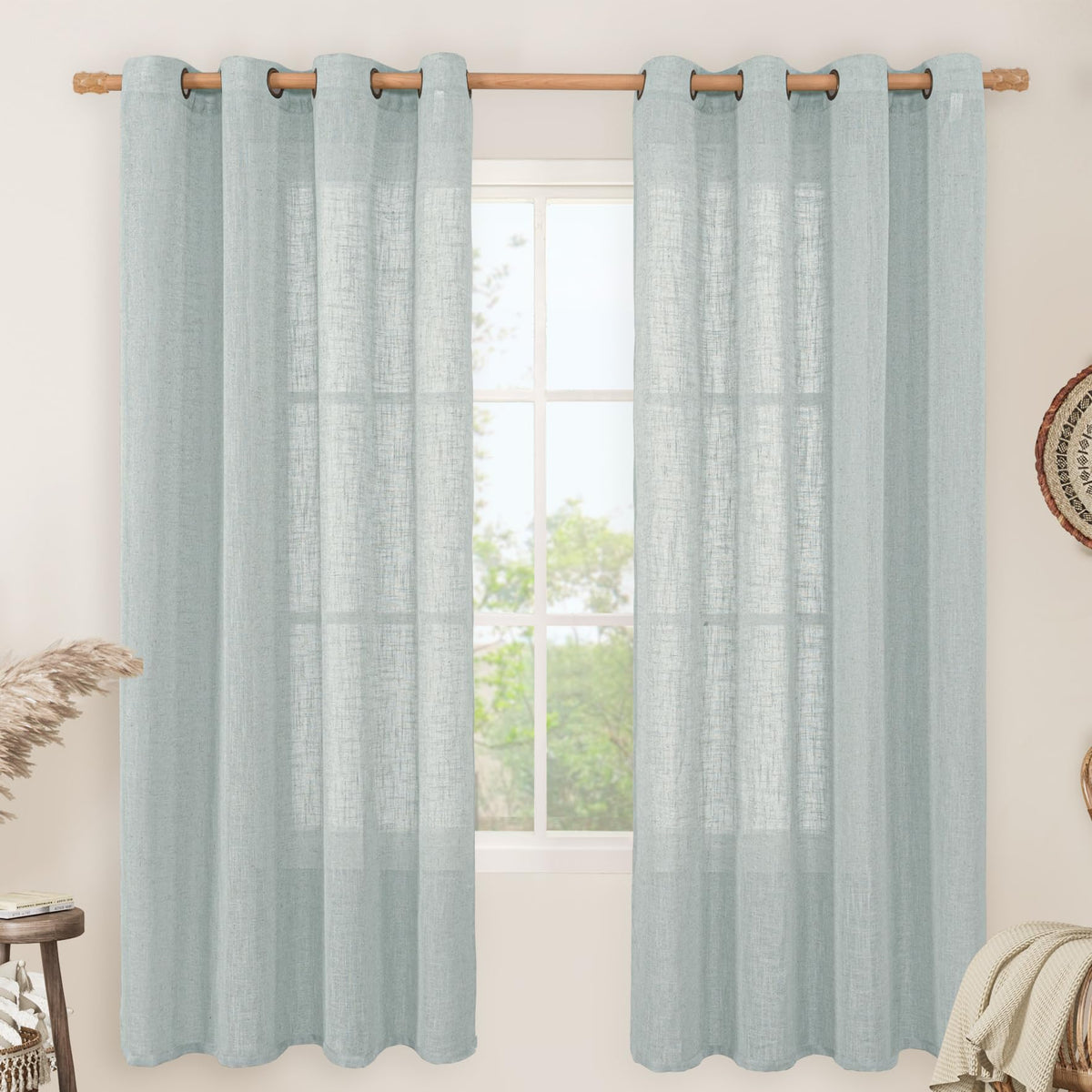 LAMIT Natural Faux Linen Curtains for Bedroom, Bronze Grommet Light Filtering Burlap Drapes, Set of 2 Panels