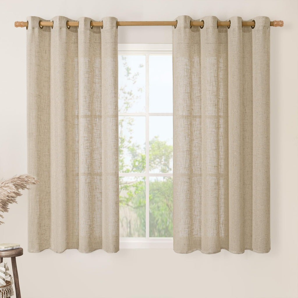 LAMIT Natural Faux Linen Curtains for Bedroom, Bronze Grommet Light Filtering Burlap Drapes, Set of 2 Panels