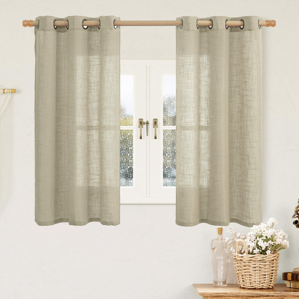 LAMIT Natural Faux Linen Curtains for Bedroom, Bronze Grommet Light Filtering Burlap Drapes, Set of 2 Panels