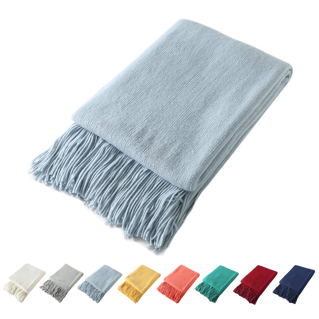 Homiest Soft Knitted Fringe Throw Blanket for Sofa and Bed