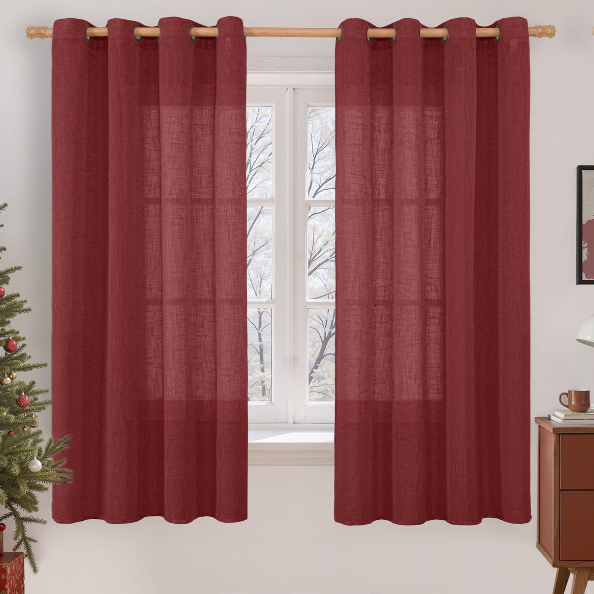 LAMIT Natural Faux Linen Curtains for Bedroom, Bronze Grommet Light Filtering Burlap Drapes, Set of 2 Panels