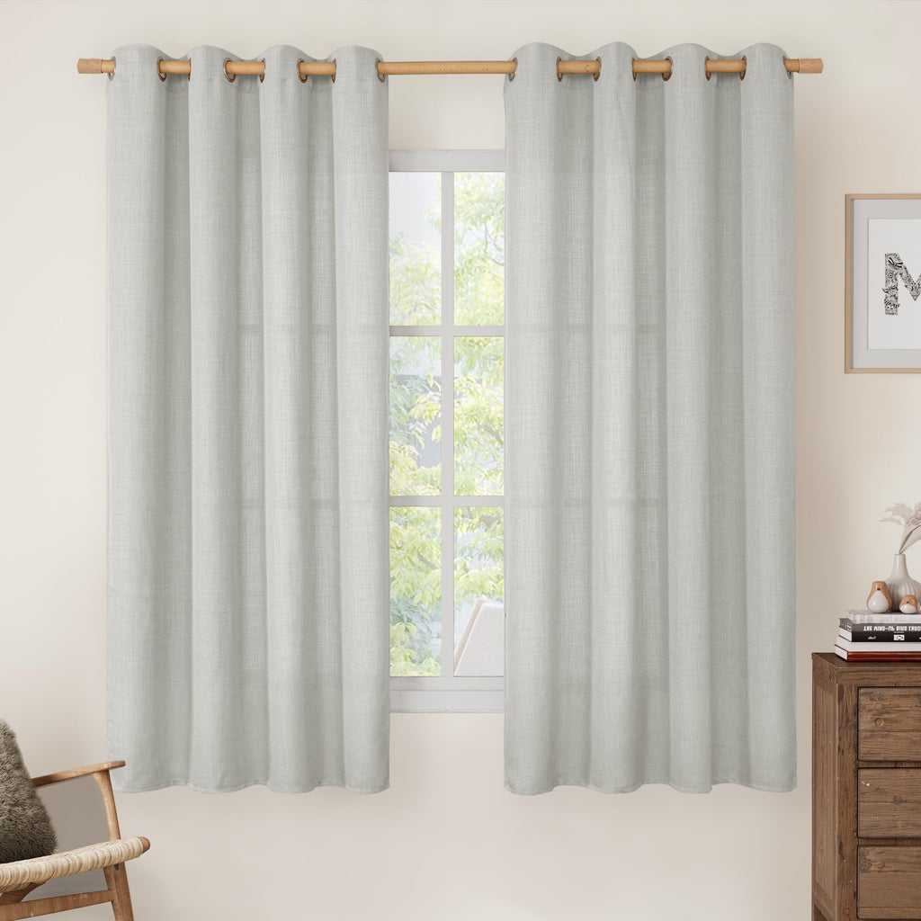 LAMIT Natural Faux Linen Curtains for Bedroom, Bronze Grommet Light Filtering Burlap Drapes, Set of 2 Panels