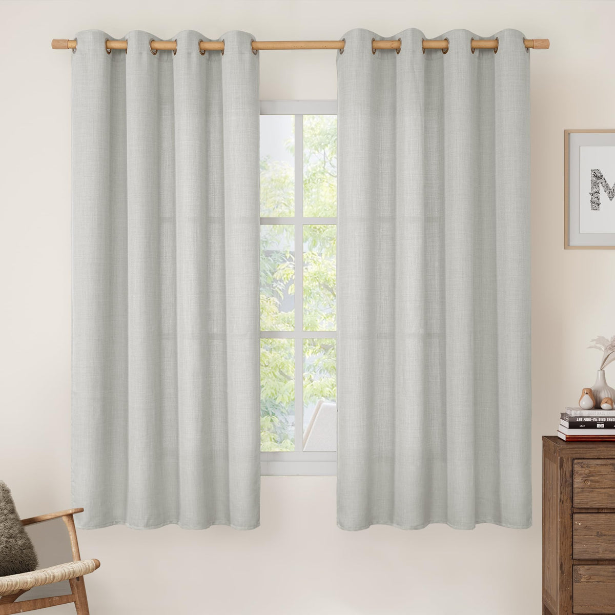 LAMIT Natural Faux Linen Curtains for Bedroom, Bronze Grommet Light Filtering Burlap Drapes, Set of 2 Panels