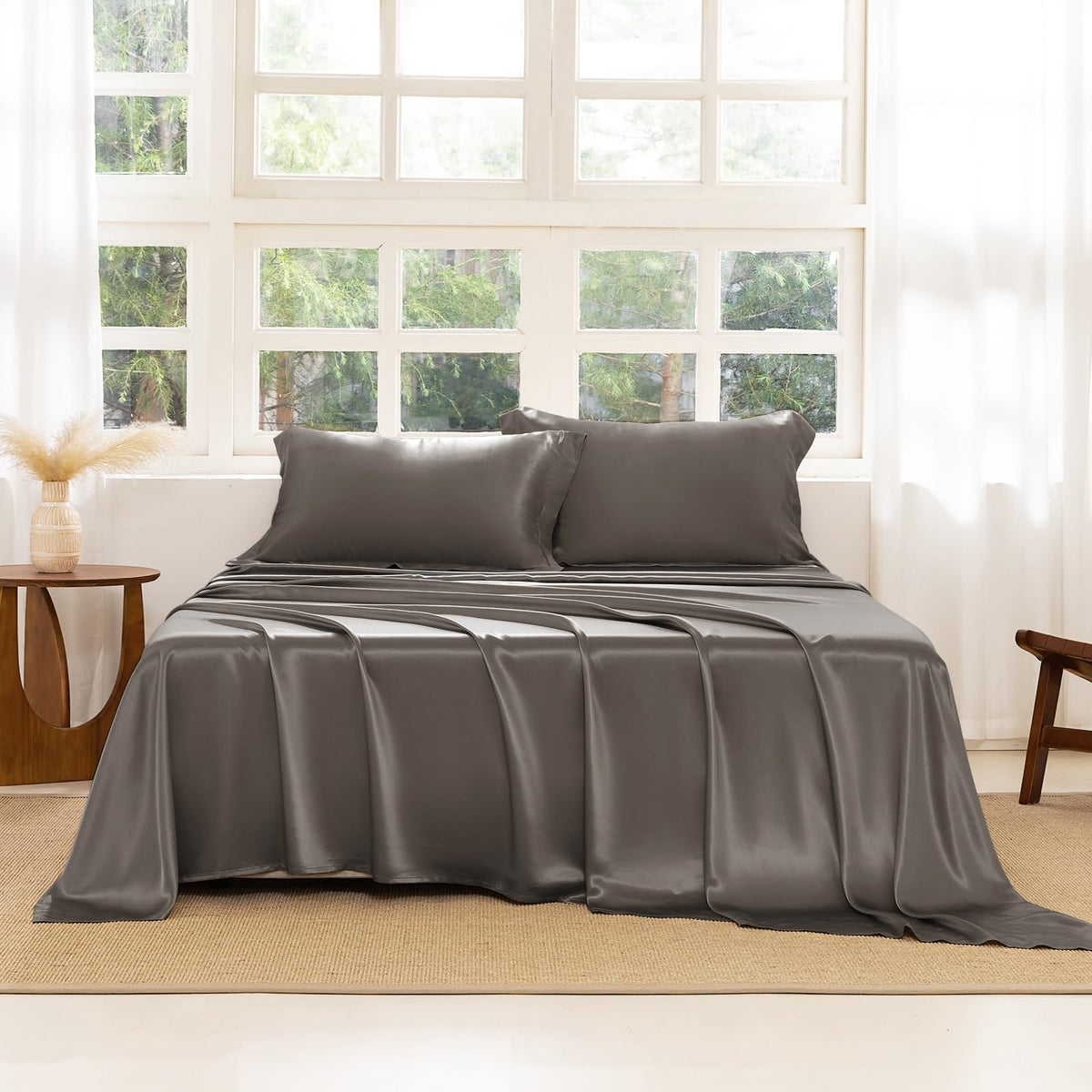 THXSILK 22 Momme Silk Sheet Set 4 Pcs, 7A+ Silk Bed Sheets, Luxury Bedding Sets -Ultra Soft, Durable-100% Top Grade Mulberry Silk