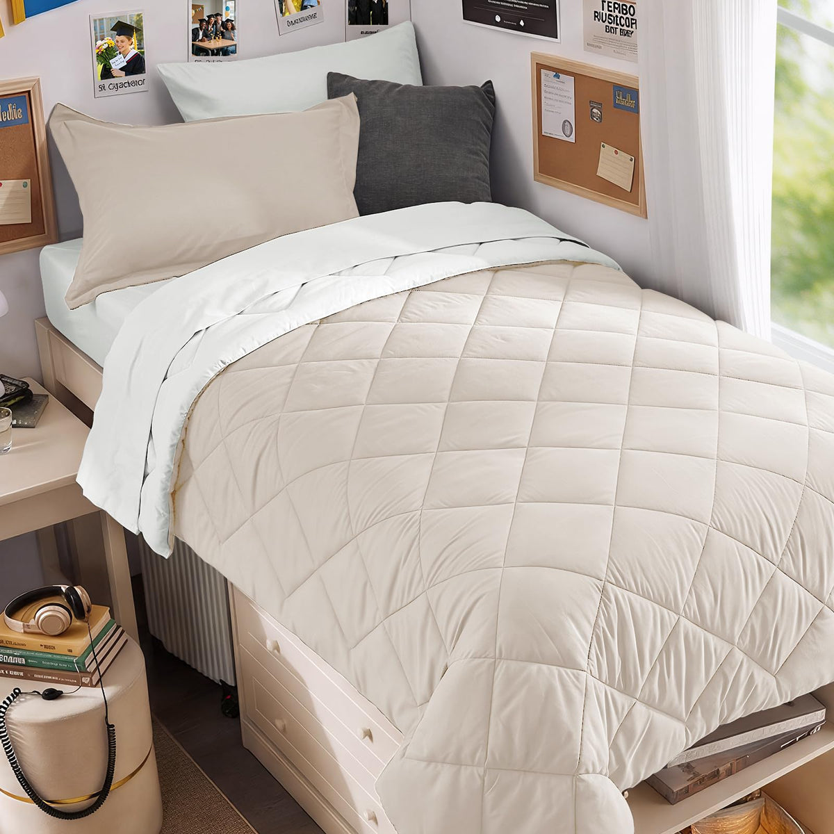 MUXHOMO 7 Pieces Comforter Set, Reversible Bed in a Bag for All Season, Bedding Set with Comforter, Flat Sheet, Fitted Sheet, Pillowcases & Shams