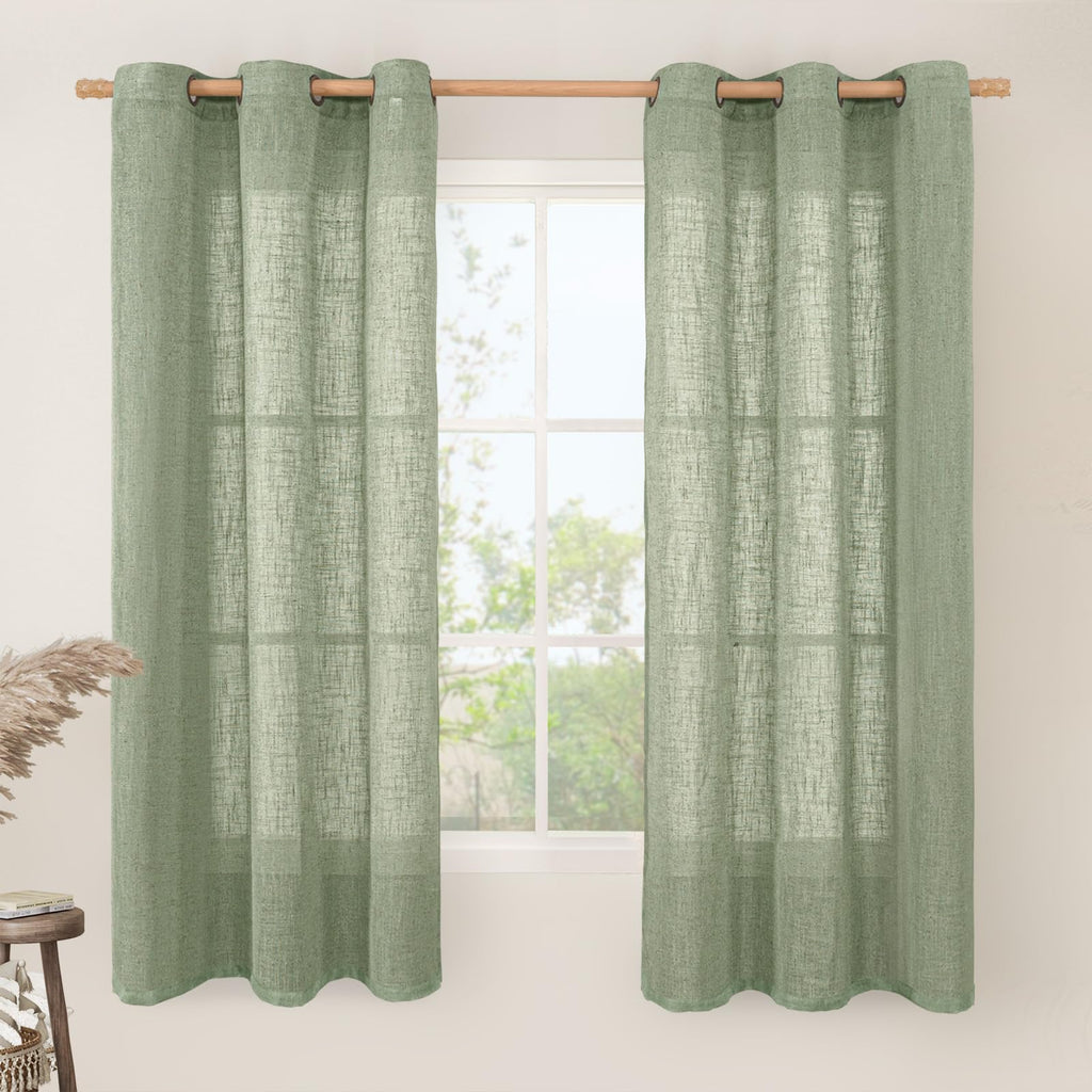 LAMIT Natural Faux Linen Curtains for Bedroom, Bronze Grommet Light Filtering Burlap Drapes, Set of 2 Panels