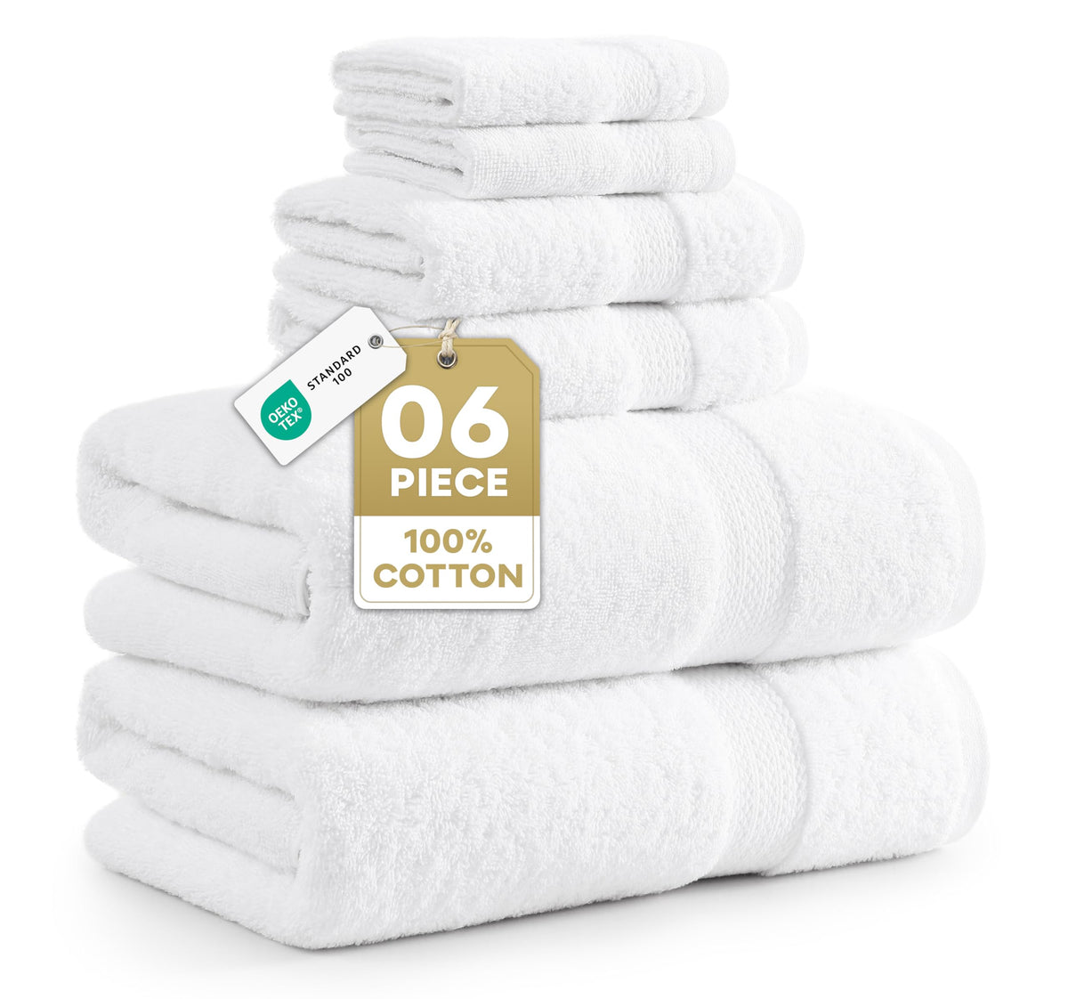 LANE LINEN 6-Piece Ring-Spun Cotton Bathroom Towel Set